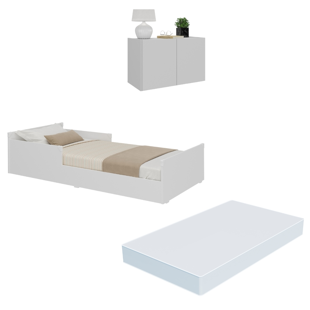 Minicama Infantil Montessoriana com Colchão e Mesa de Cabeceira 2 Portas Multimóveis MP4206 Branca