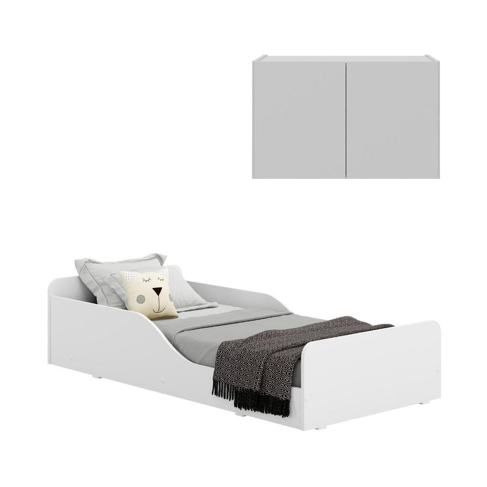 Minicama Montessoriana com Colchão Incluso e Mesa de Cabeceira 2 Portas Multimóveis MP4192 Branca