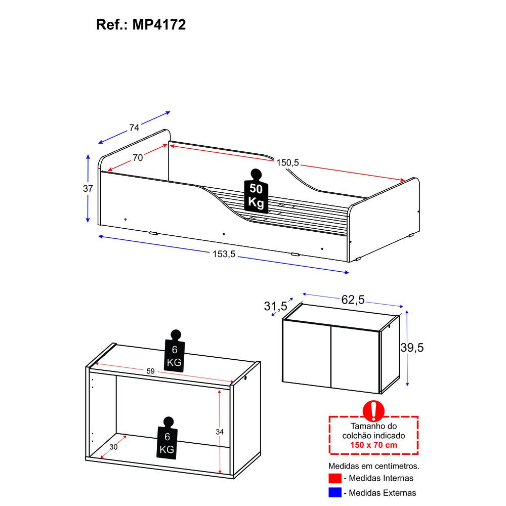 Minicama Montessoriana para Colchão 70 x 150cm com Mesa de Cabeceira Multimóveis MP4172 Branca