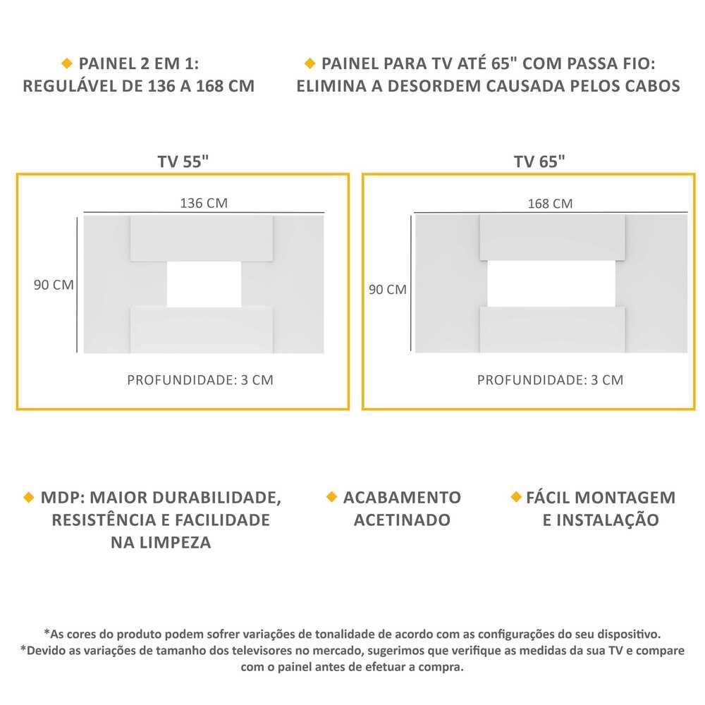 Painel 2 em 1 para TV até 65" Multimóveis Malta FG3565 Branco
