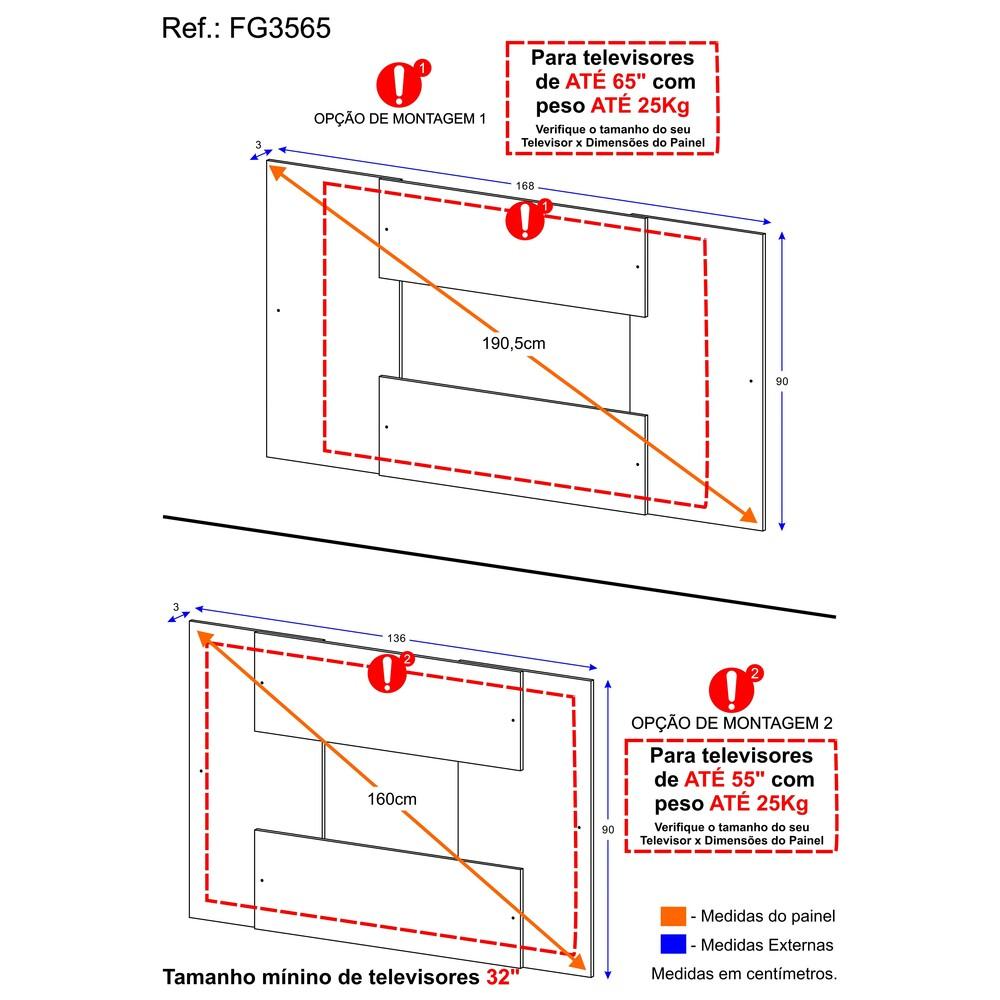 Painel 2 em 1 para TV até 65" Multimóveis Malta FG3565 Branco
