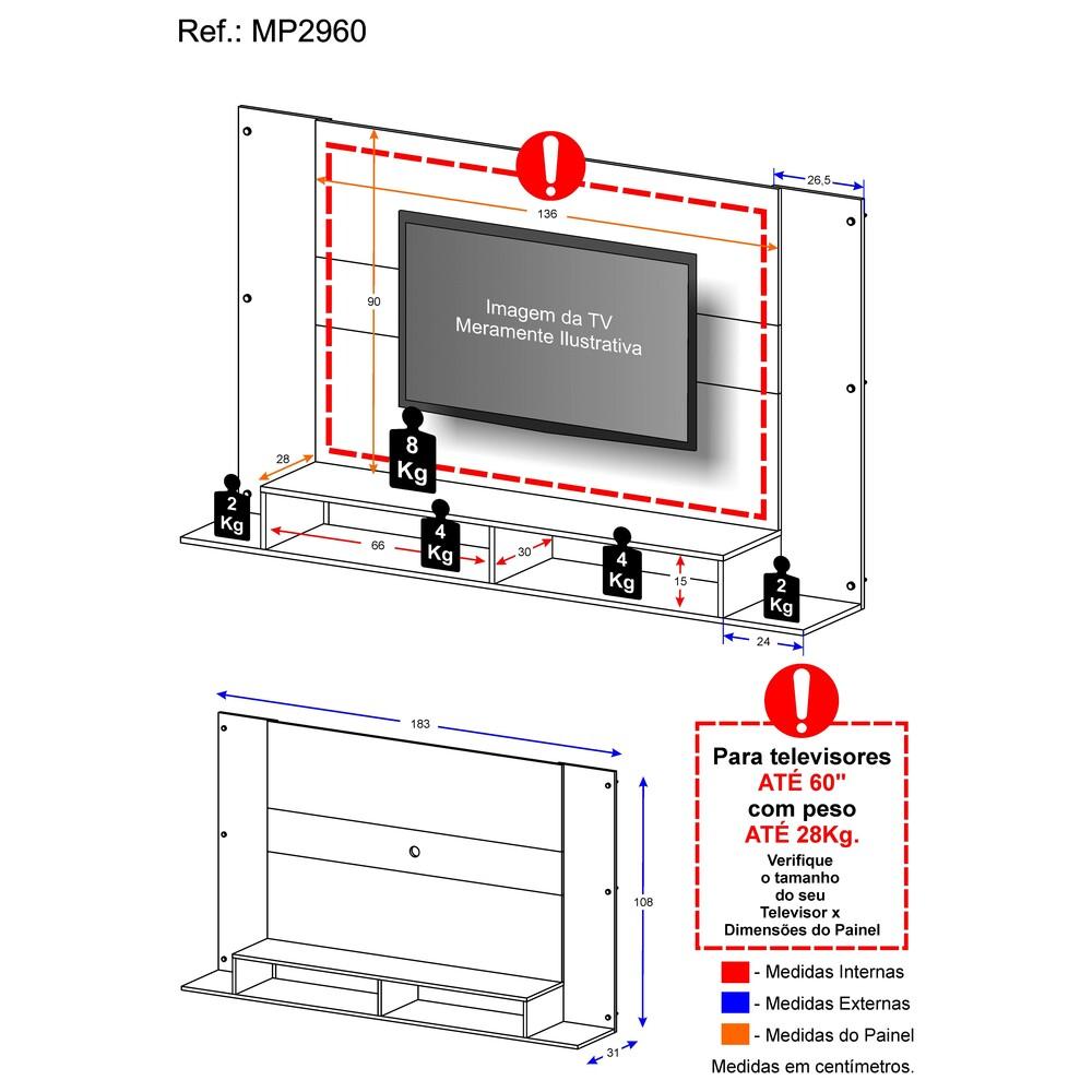 Painel TV 60" Tókio Multimóveis Branco