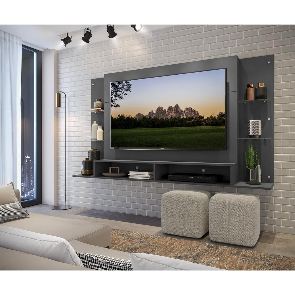 Painel TV 60" c/ Suporte e Prateleiras de Vidro Nairóbi Multimóveis Grafite
