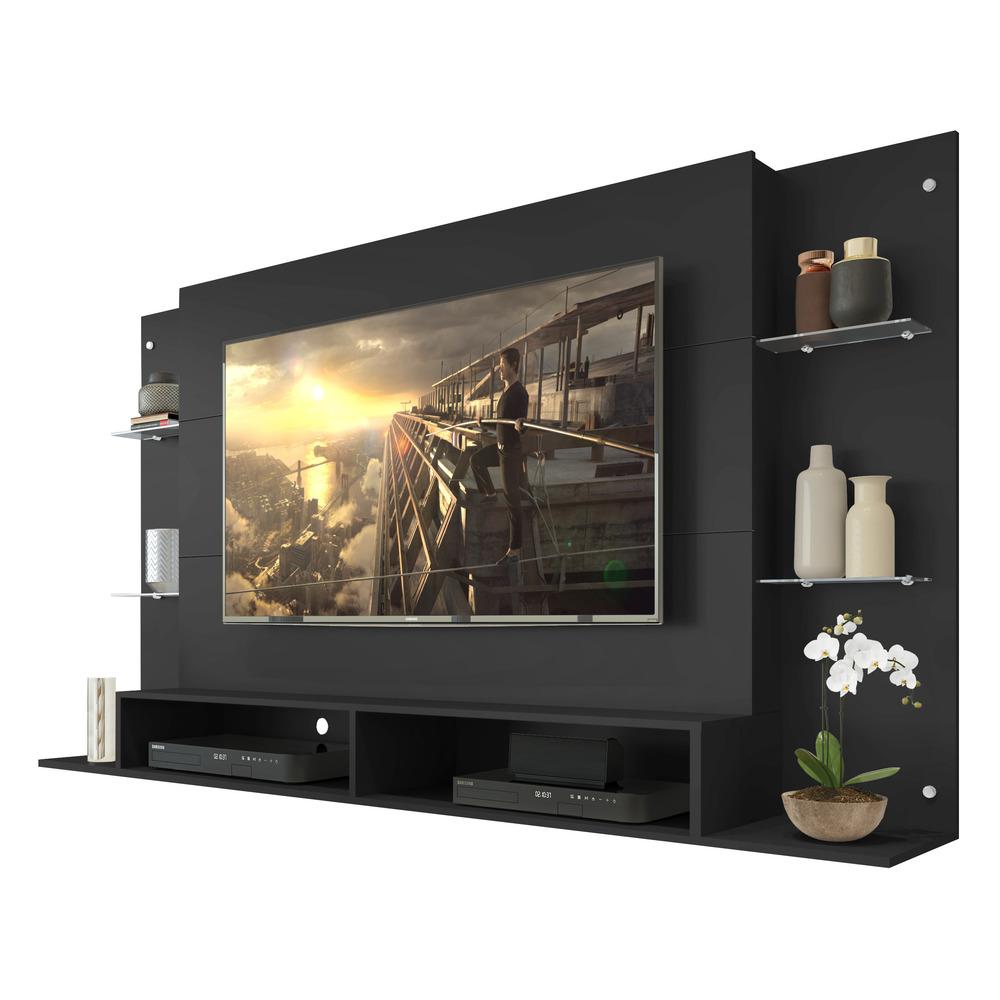 Painel TV 60" c/ Suporte e Prateleiras de Vidro Nairóbi Multimóveis Preto