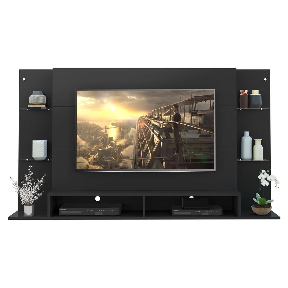 Painel TV 60" c/ Suporte e Prateleiras de Vidro Nairóbi Multimóveis Preto