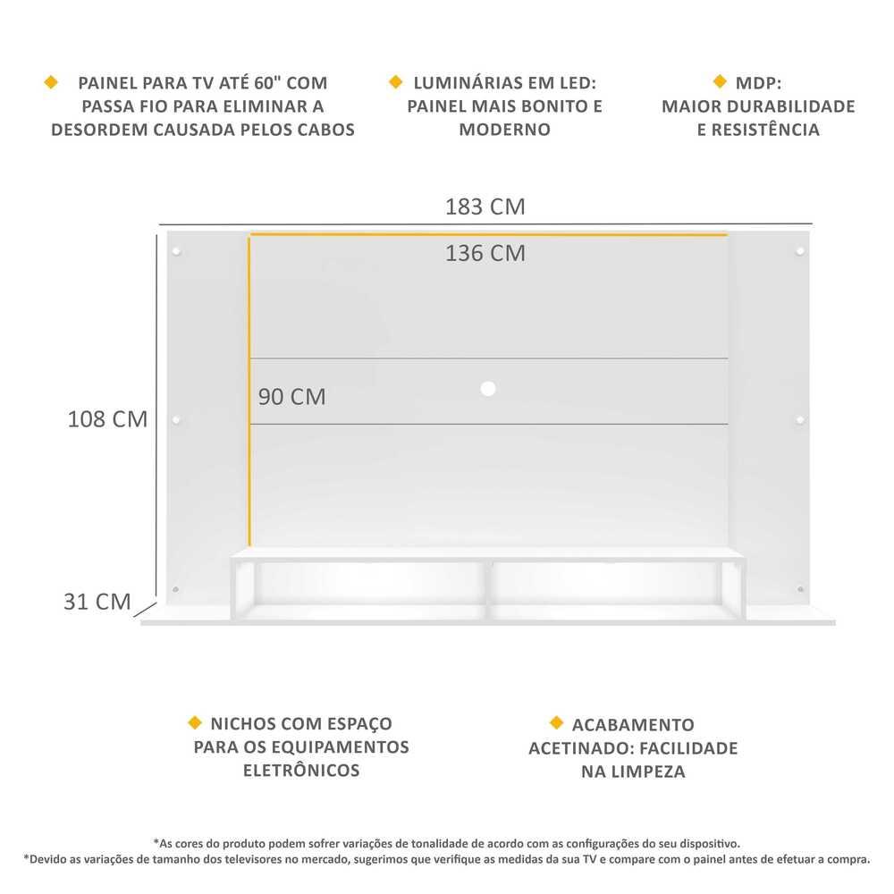 Painel TV 60" com 2 Leds Veneza Multimóveis Branco