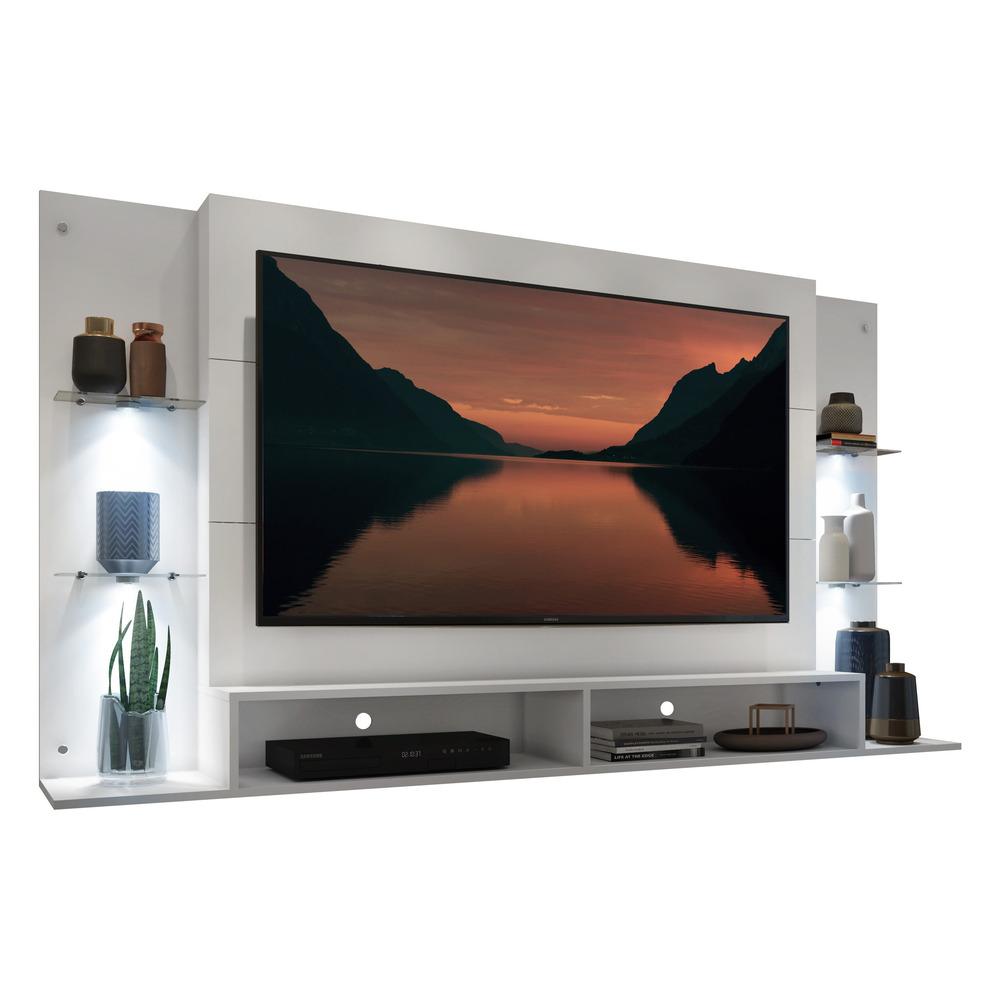Painel TV 60" com 4 Leds e Prateleiras de Vidro Vegas Multimóveis Branco