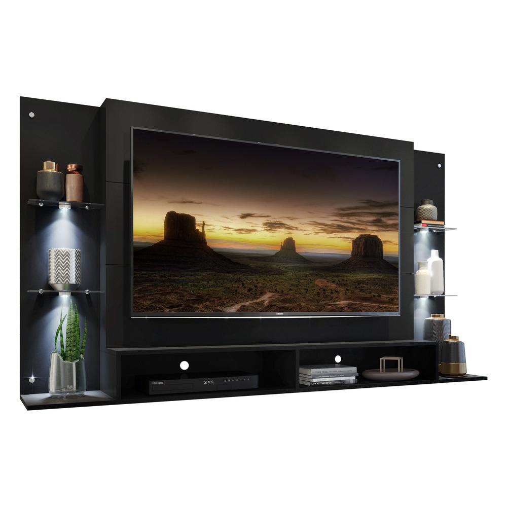 Painel TV 60" com 4 Leds e Prateleiras de Vidro Vegas Multimóveis Preto