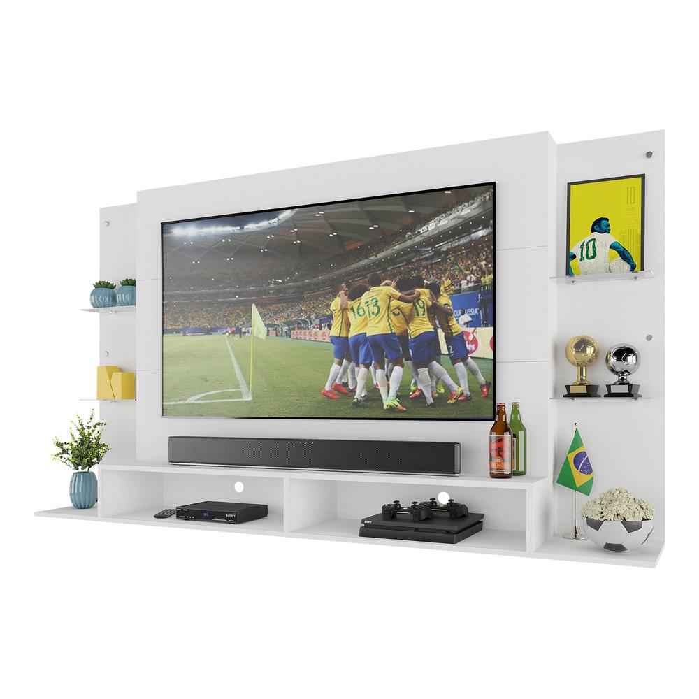 Painel TV 60" com Suporte e Prateleiras de Vidro Brasil Multimóveis BR3071 Branco