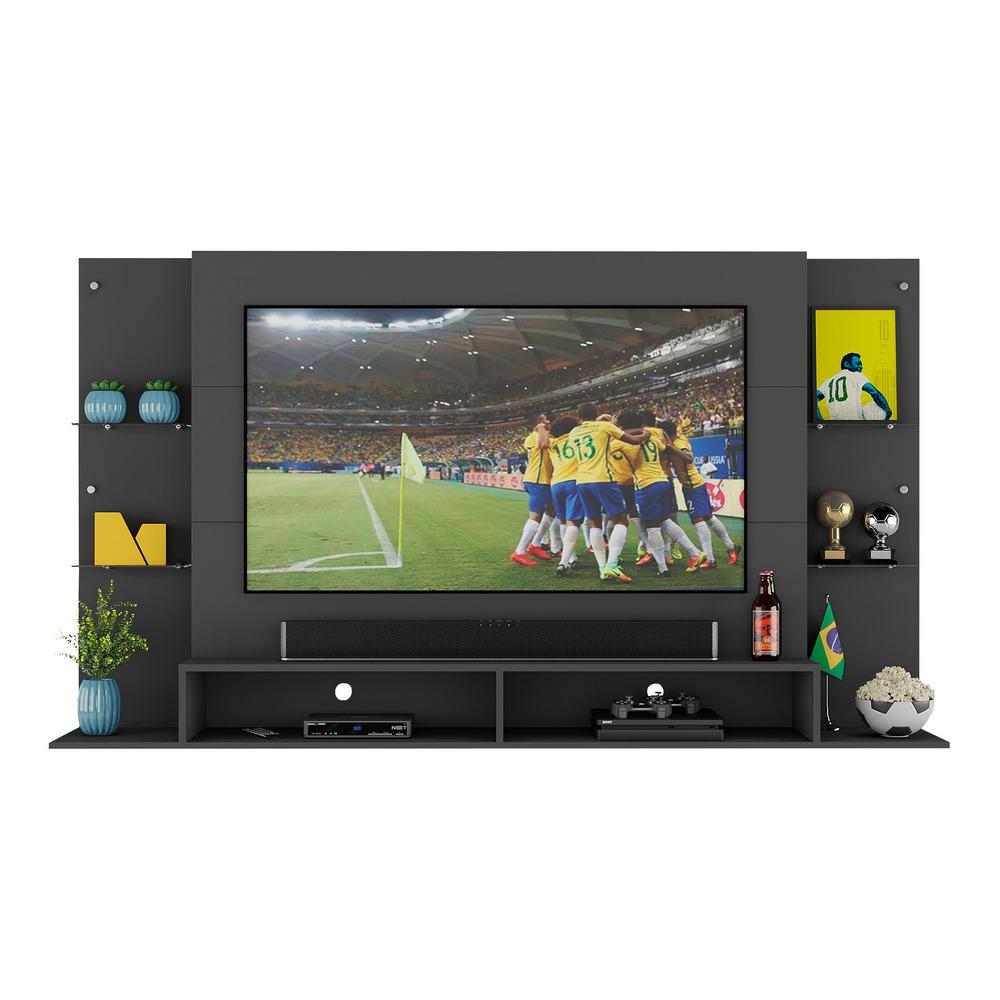 Painel TV 60" com Suporte e Prateleiras de Vidro Brasil Multimóveis BR3071 Preto