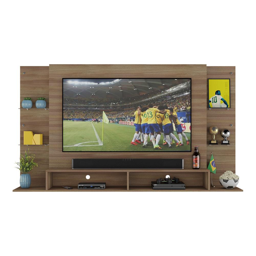 Painel TV 60" com prateleiras de vidro Brasil Multimóveis BR2739 Madeirado