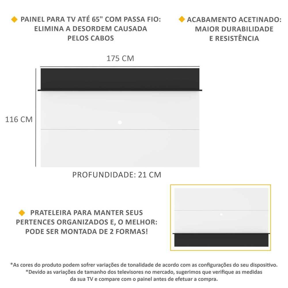 Painel TV 65" c/ Prateleira Amsterdã Plus Multimóveis Branco/Preto