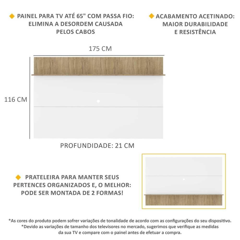 Painel TV 65" c/ Prateleira Amsterdã Plus Multimóveis Branco/Rustic