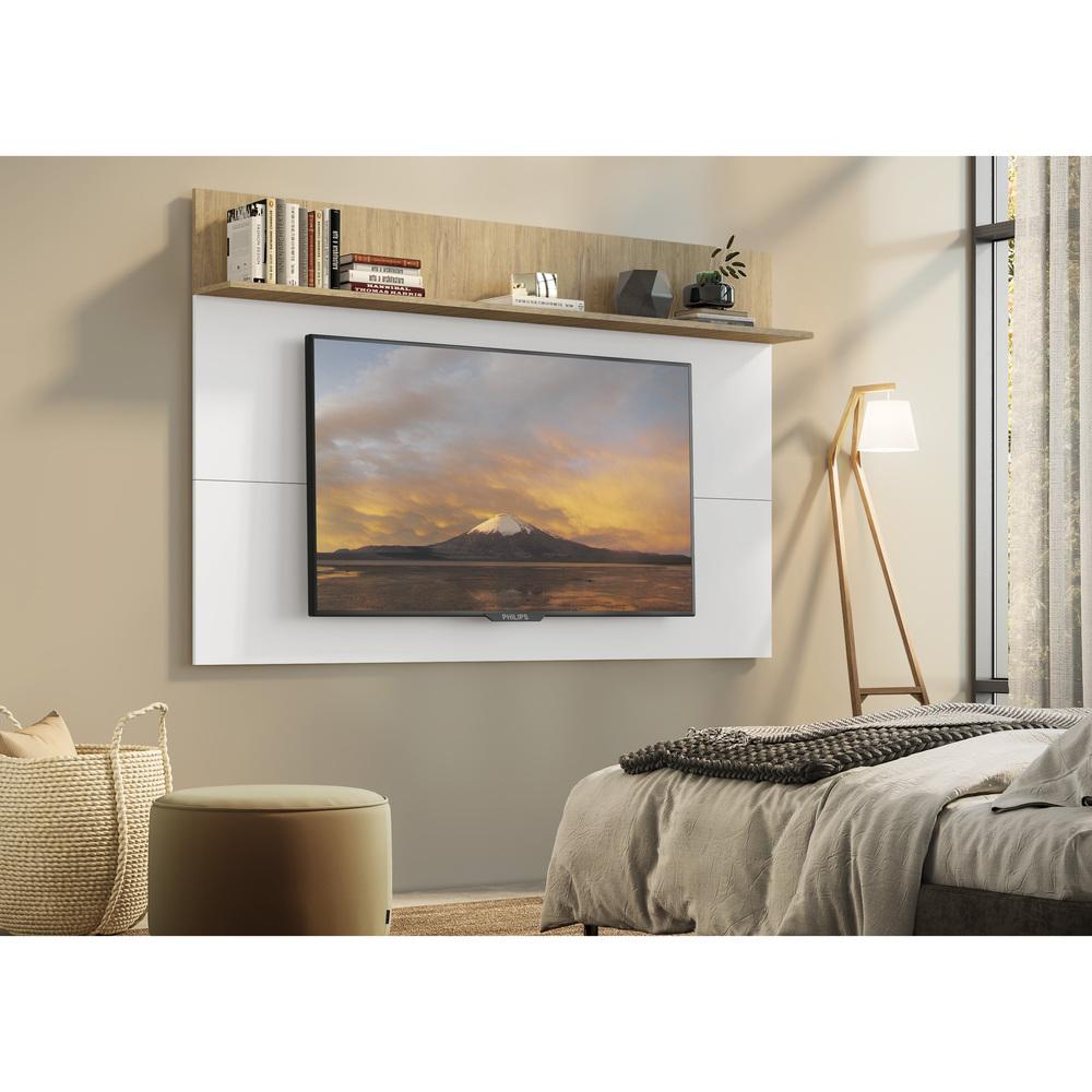 Painel TV 65" c/ Prateleira Amsterdã Plus Multimóveis Branco/Rustic