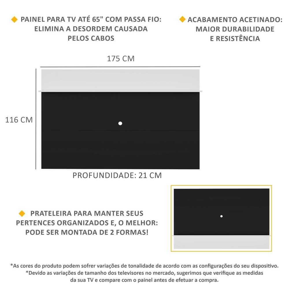 Painel TV 65" c/ Prateleira Amsterdã Plus Multimóveis Preto/Branco