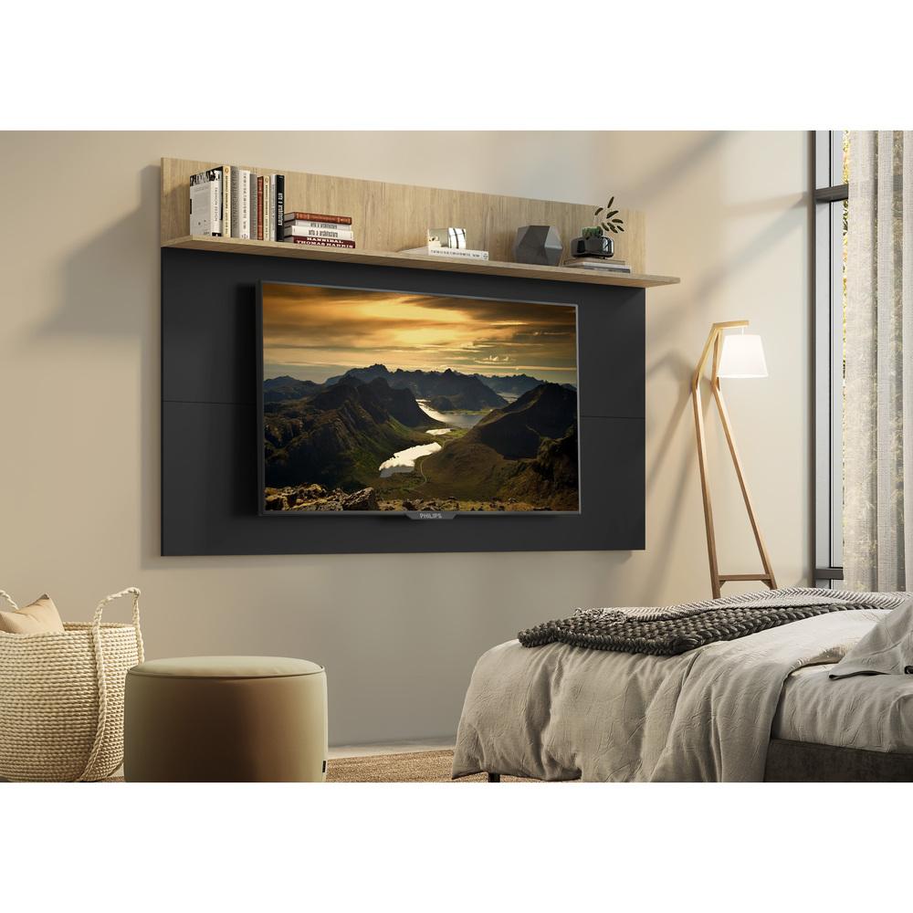 Painel TV 65" c/ Prateleira Amsterdã Plus Multimóveis Preto/Rustic