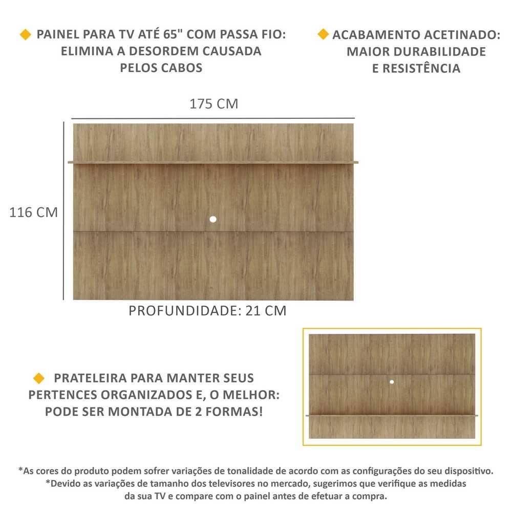 Painel TV 65" c/ Prateleira Amsterdã Plus Multimóveis Rustic