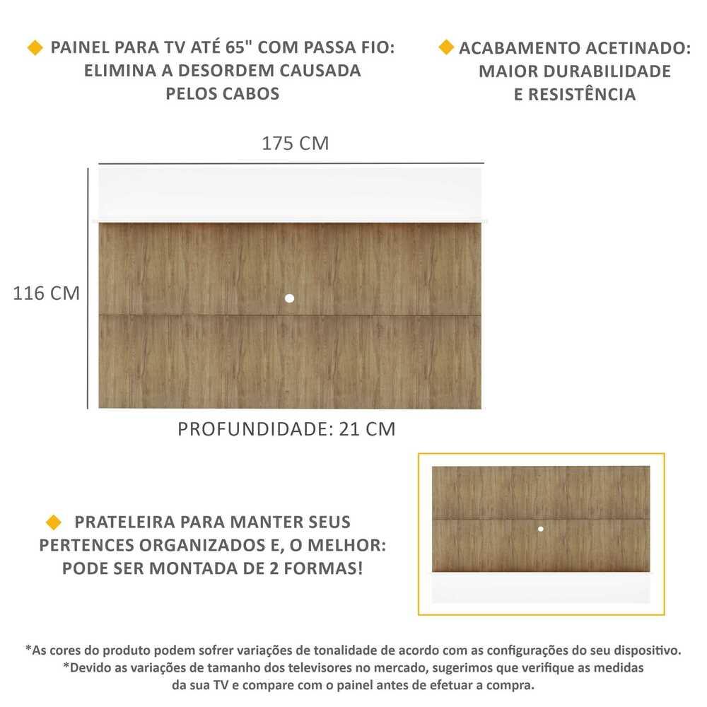 Painel TV 65" c/ Prateleira Amsterdã Plus Multimóveis Rustic/Branco
