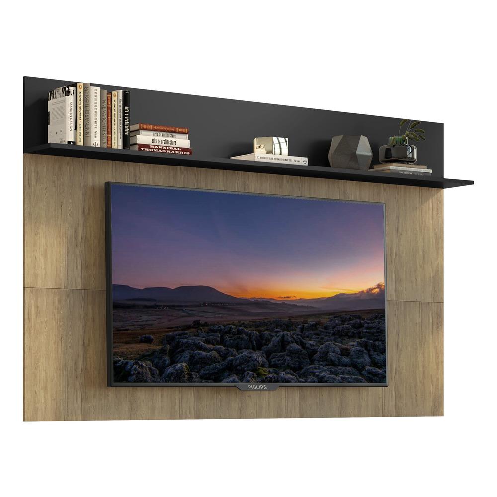 Painel TV 65" c/ Prateleira Amsterdã Plus Multimóveis Rustic/Preto