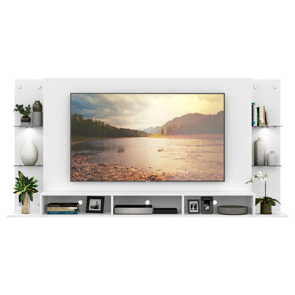 Painel TV 65" com 2 Leds e Prateleiras de Vidro Vegas Premium Multimóveis Branco