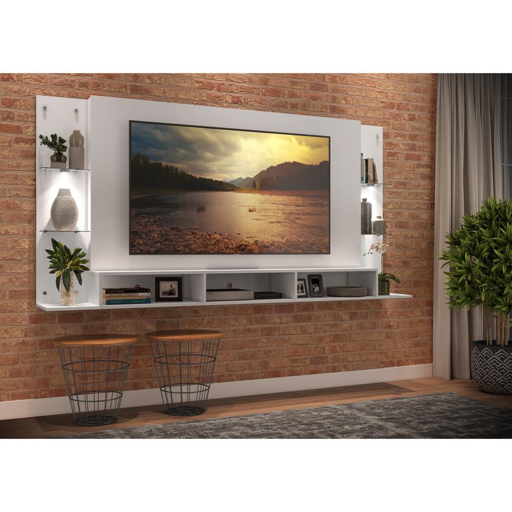 Painel TV 65" com 2 Leds e Prateleiras de Vidro Vegas Premium Multimóveis Branco