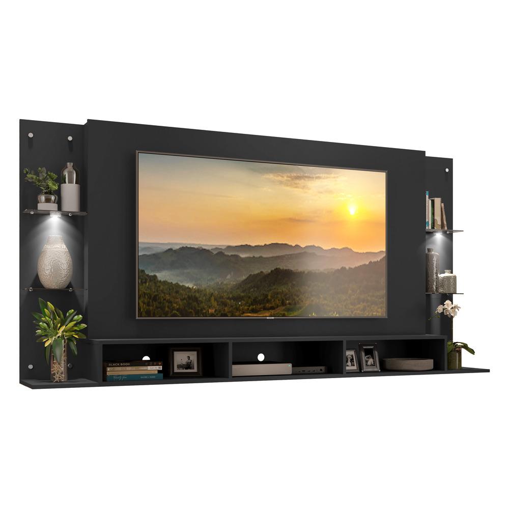 Painel TV 65" com 2 Leds e Prateleiras de Vidro Vegas Premium Multimóveis Preto