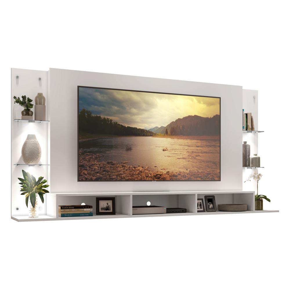 Painel TV 65" com 4 Leds e Prateleiras de Vidro Vegas Premium Multimóveis Branco
