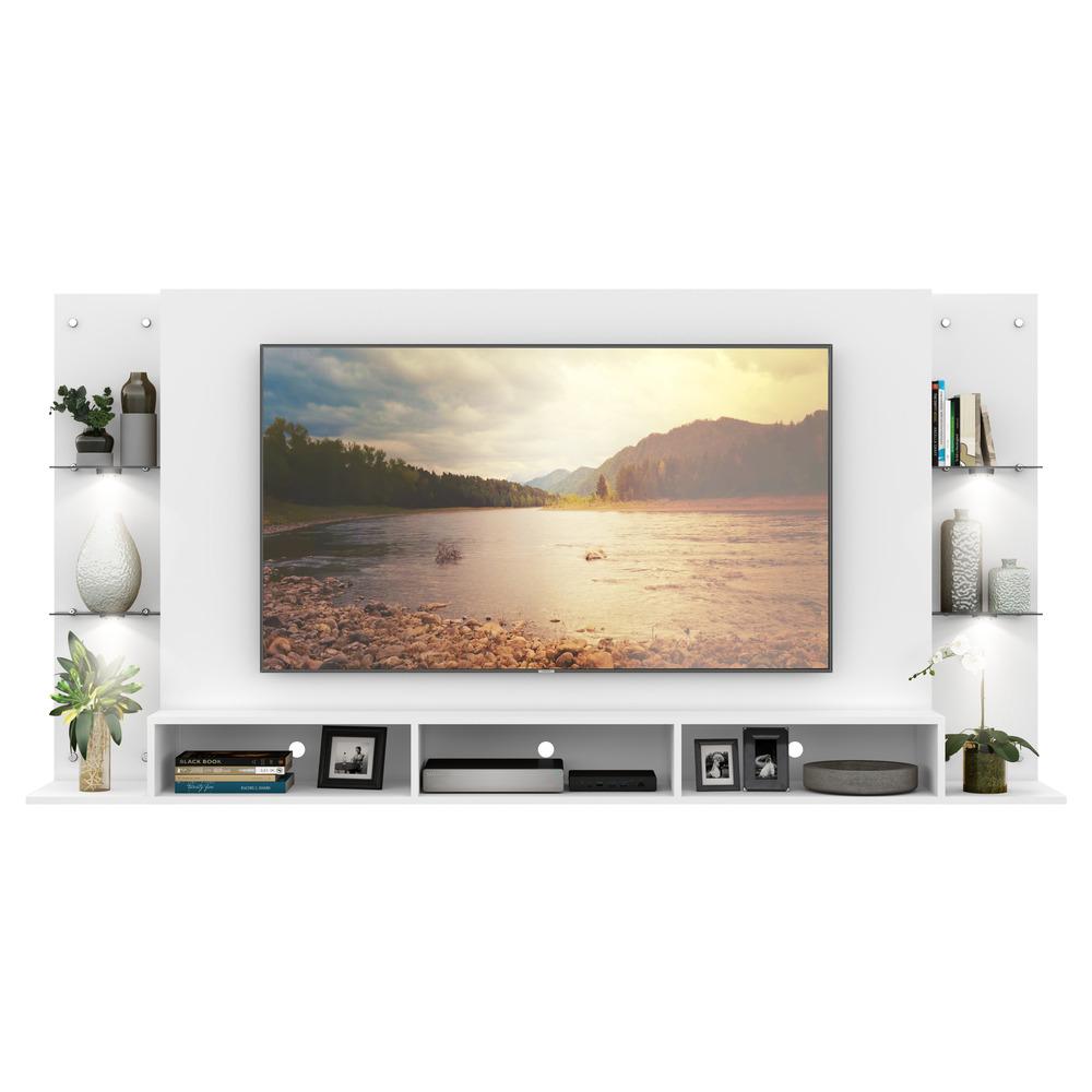 Painel TV 65" com 4 Leds e Prateleiras de Vidro Vegas Premium Multimóveis Branco