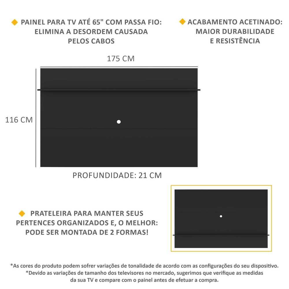 Painel TV 65" com Prateleira Amsterdã Plus Multimóveis Preto