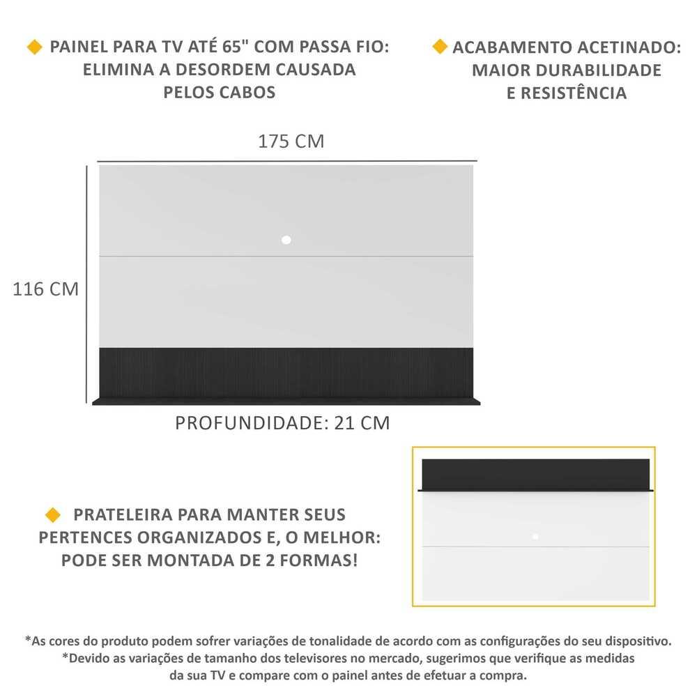 Painel TV 65" com Prateleira Amsterdã Up Multimóveis Branco/Preto