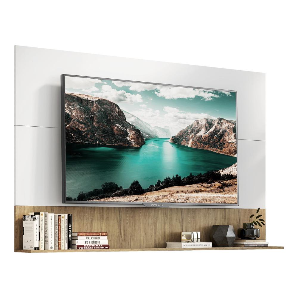 Painel TV 65" com Prateleira Amsterdã Up Multimóveis Branco/Rustic