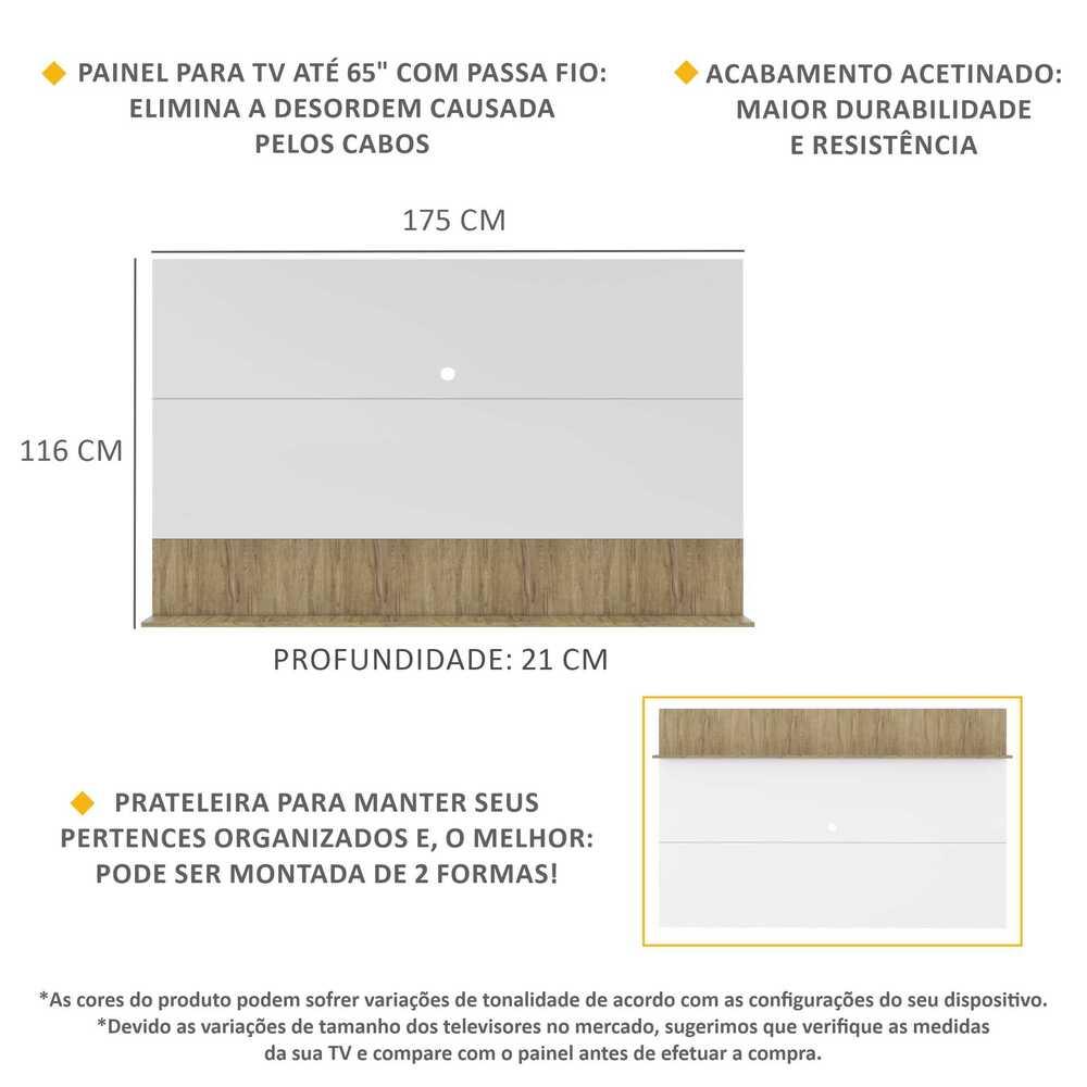 Painel TV 65" com Prateleira Amsterdã Up Multimóveis Branco/Rustic