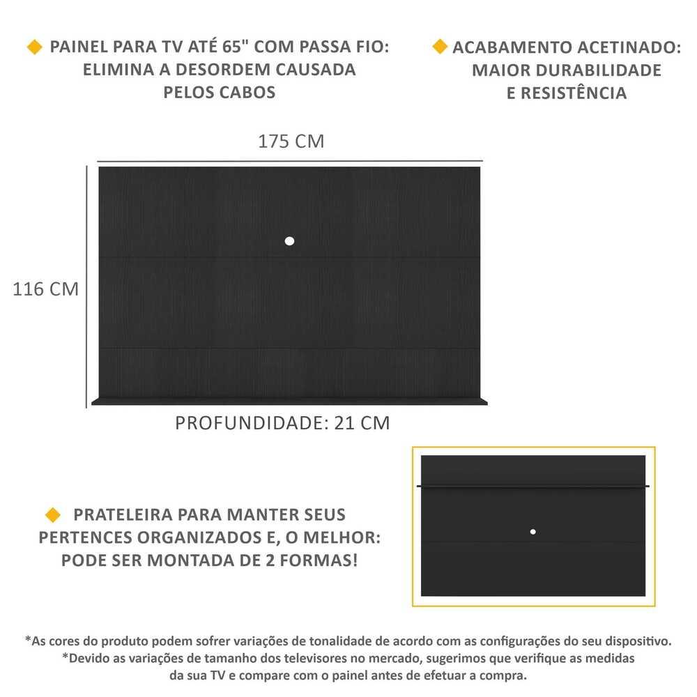 Painel TV 65" com Prateleira Amsterdã Up Multimóveis Preto