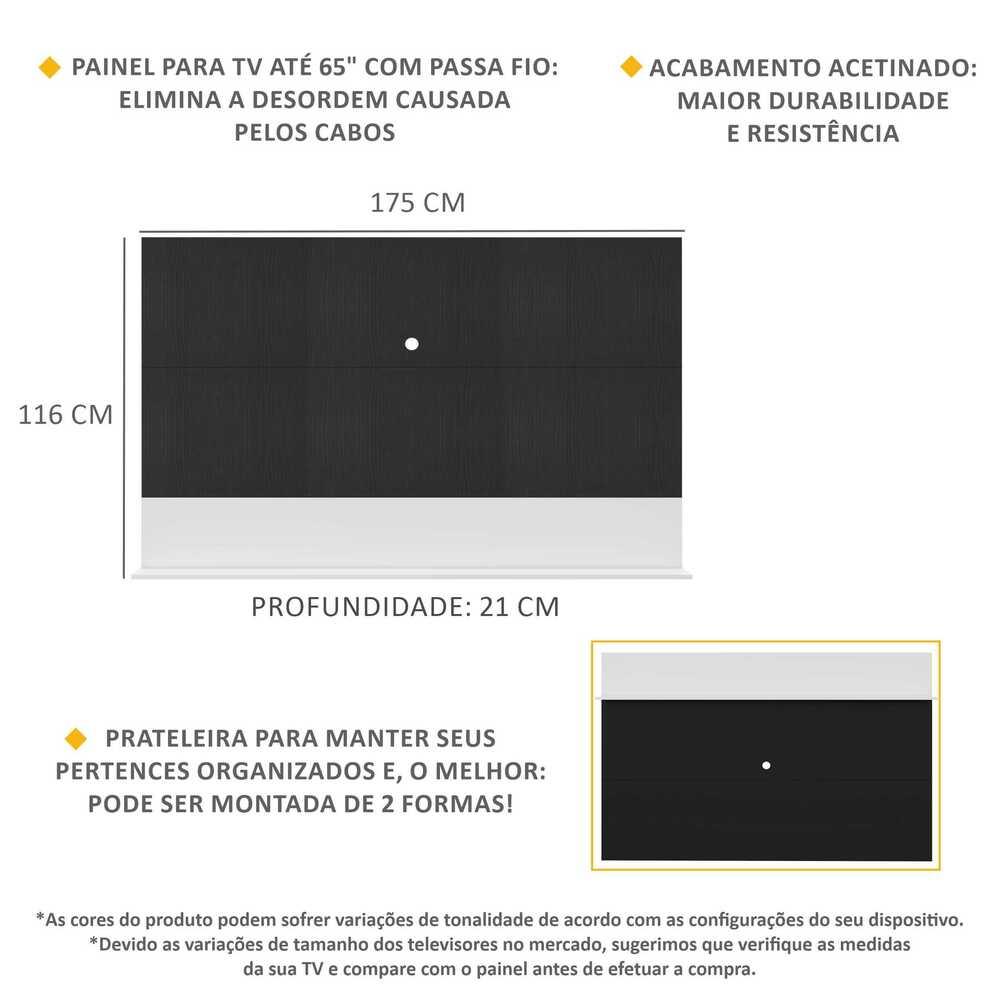 Painel TV 65" com Prateleira Amsterdã Up Multimóveis Preto/Branco