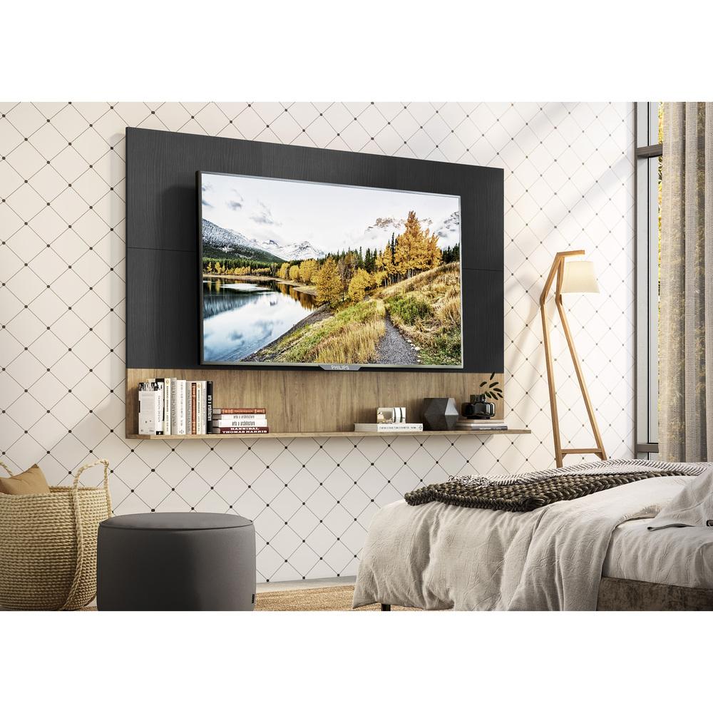 Painel TV 65" com Prateleira Amsterdã Up Multimóveis Preto/Rustic