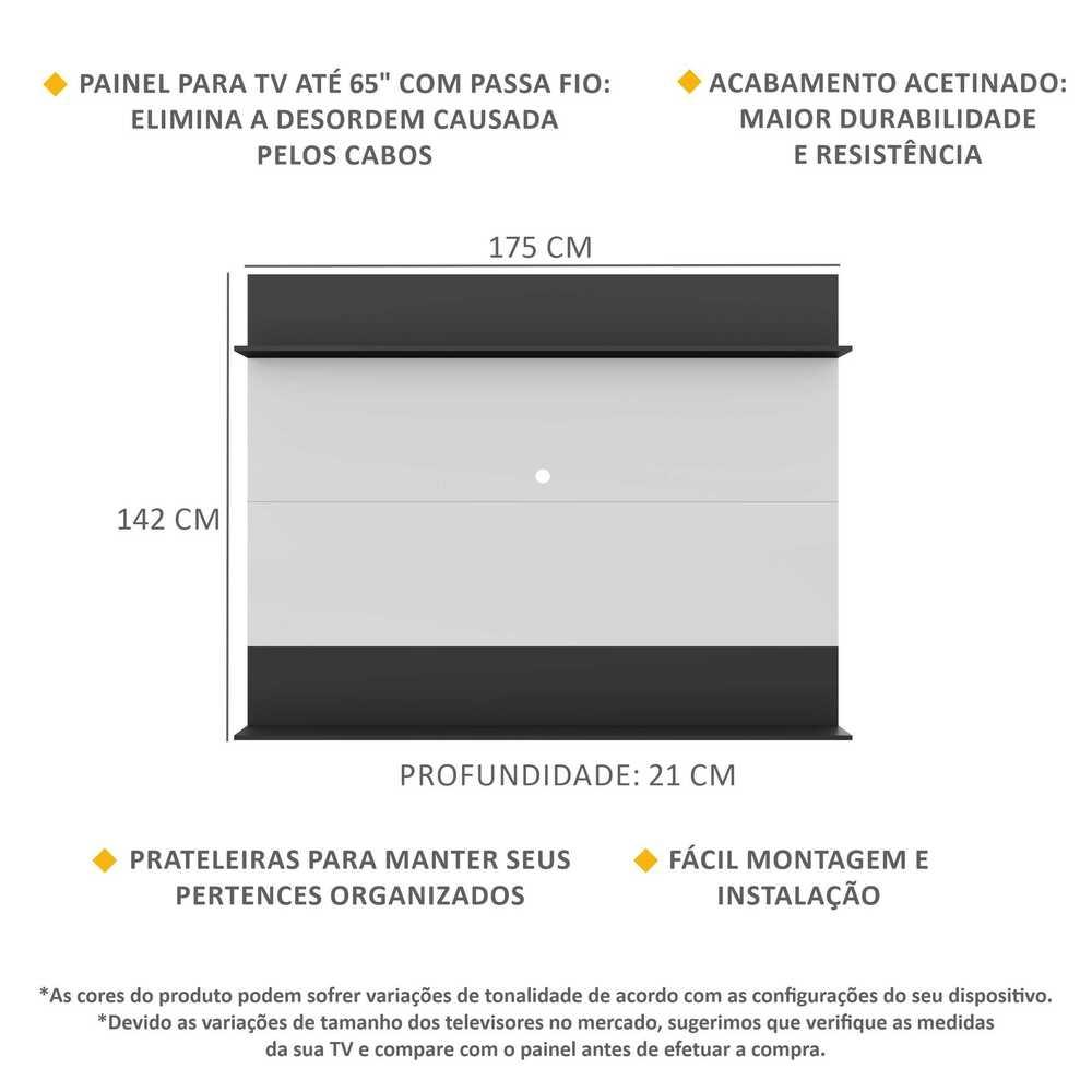 Painel TV 65" com Prateleiras Amsterdã Classic Multimóveis Branco/Preto