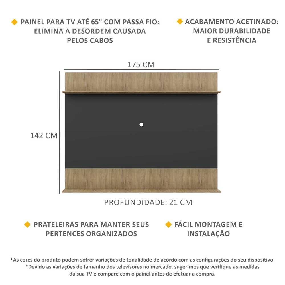 Painel TV 65" com Prateleiras Amsterdã Classic Multimóveis Preto/Rustic