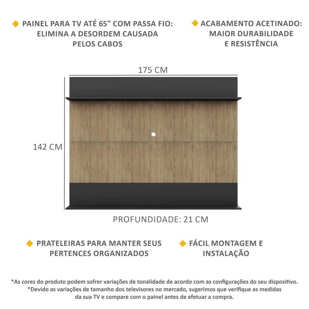 Painel TV 65" com Prateleiras Amsterdã Classic Multimóveis Rustic/Preto