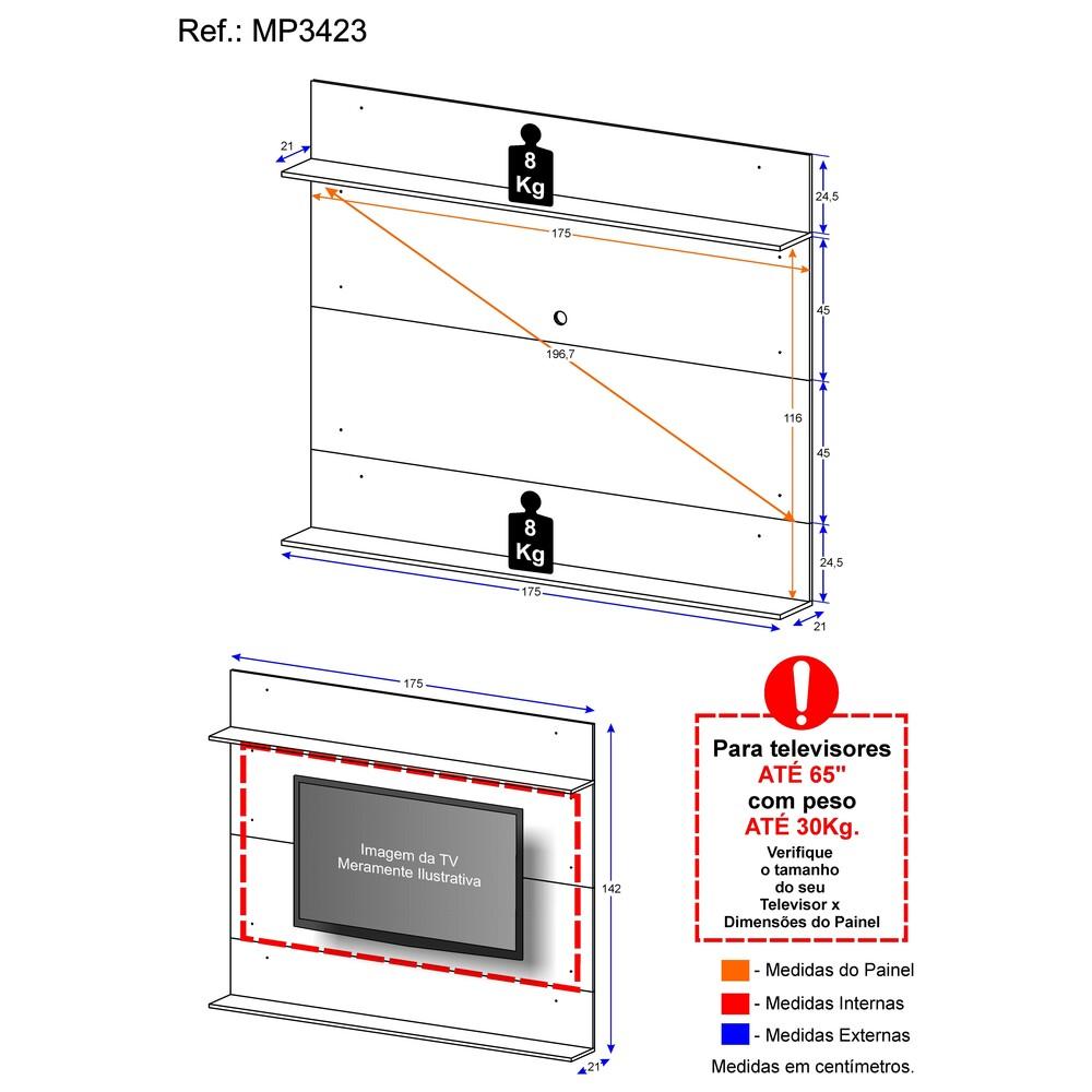 Painel TV 65" com Prateleiras Amsterdã Classic Multimóveis Rustic/Preto