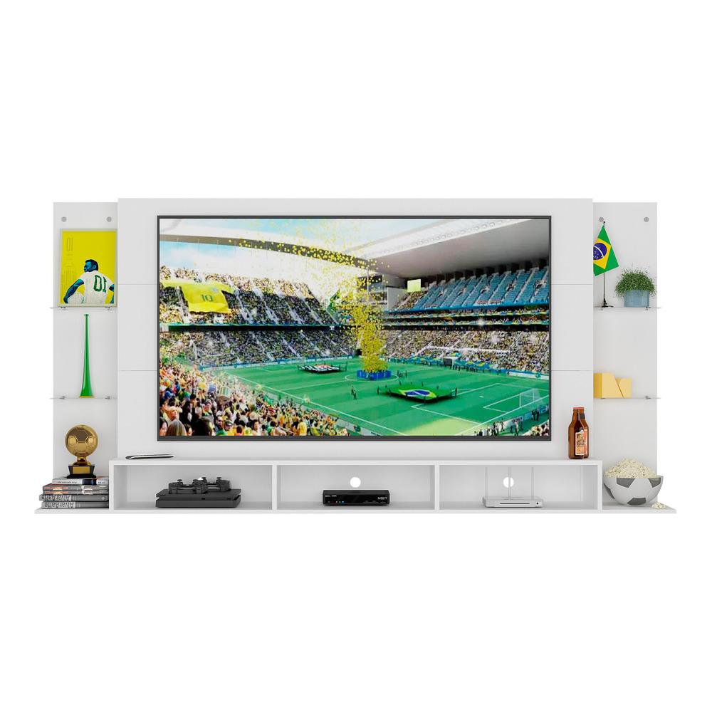 Painel TV 65" com Prateleiras de Vidro Brasil Plus Multimóveis BR3113 Branco