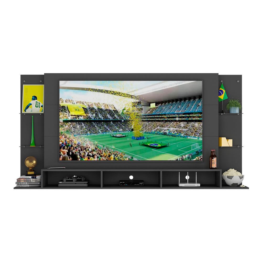 Painel TV 65" com Prateleiras de Vidro Brasil Plus Multimóveis BR3113 Preto