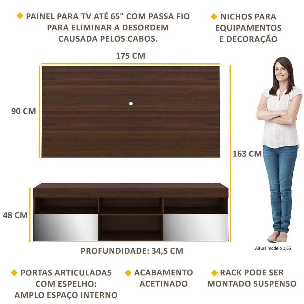 Painel TV até 65 polegadas com Rack Suspenso e Espelho Flórida Multimóveis Duna