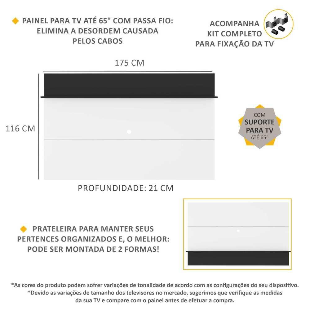 Painel c/ Suporte TV 65" e Prateleira Amsterdã Plus Multimóveis Branco/Preto
