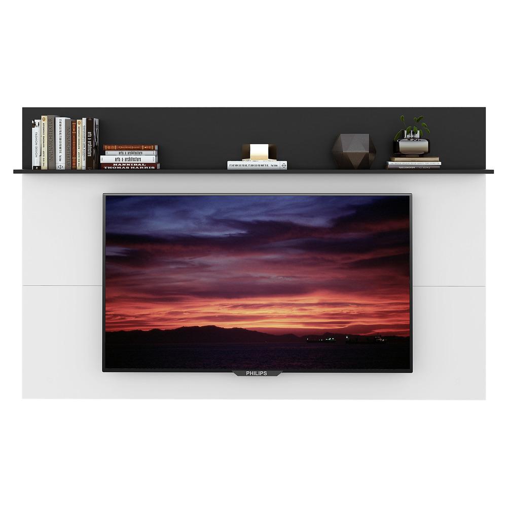 Painel c/ Suporte TV 65" e Prateleira Amsterdã Plus Multimóveis Branco/Preto