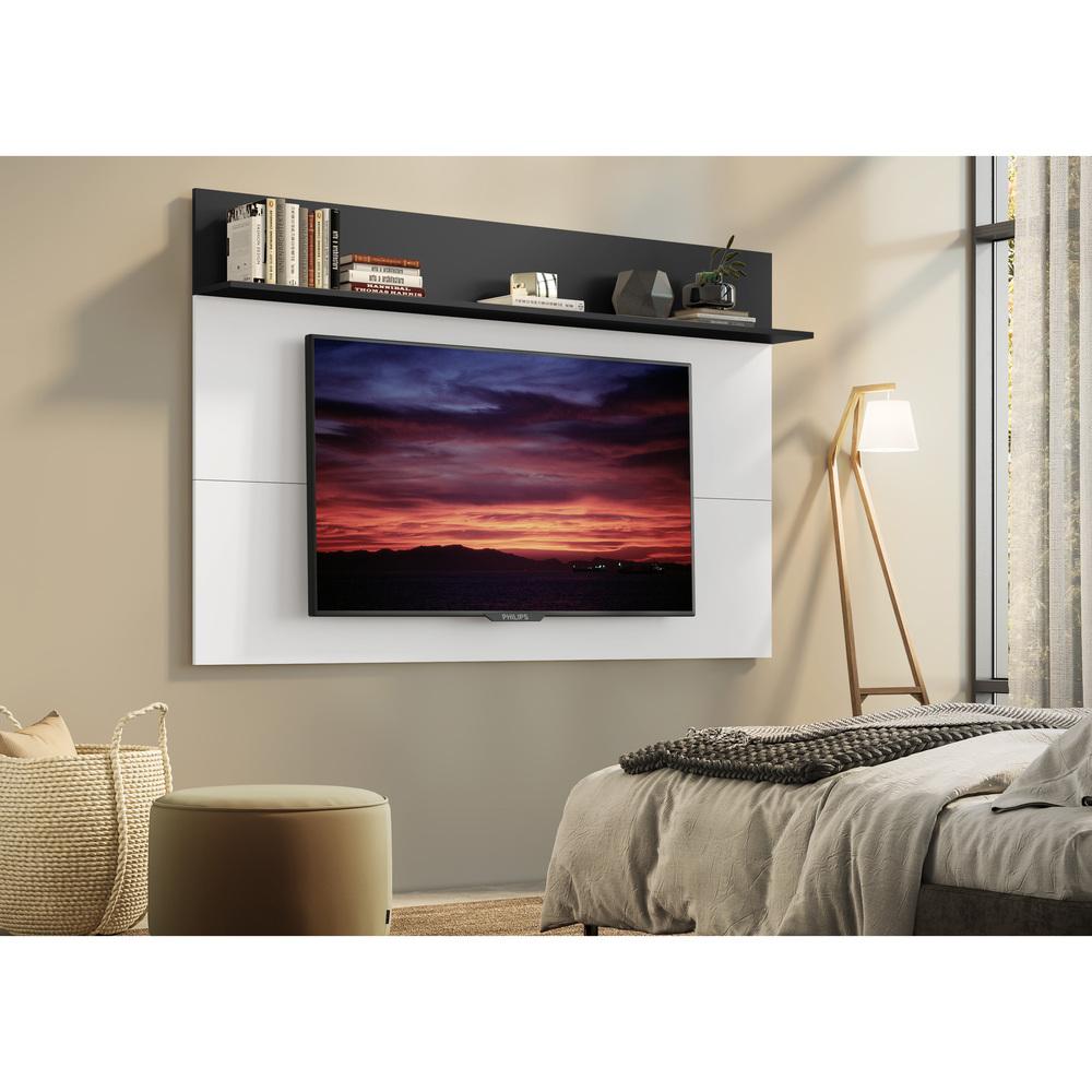 Painel c/ Suporte TV 65" e Prateleira Amsterdã Plus Multimóveis Branco/Preto