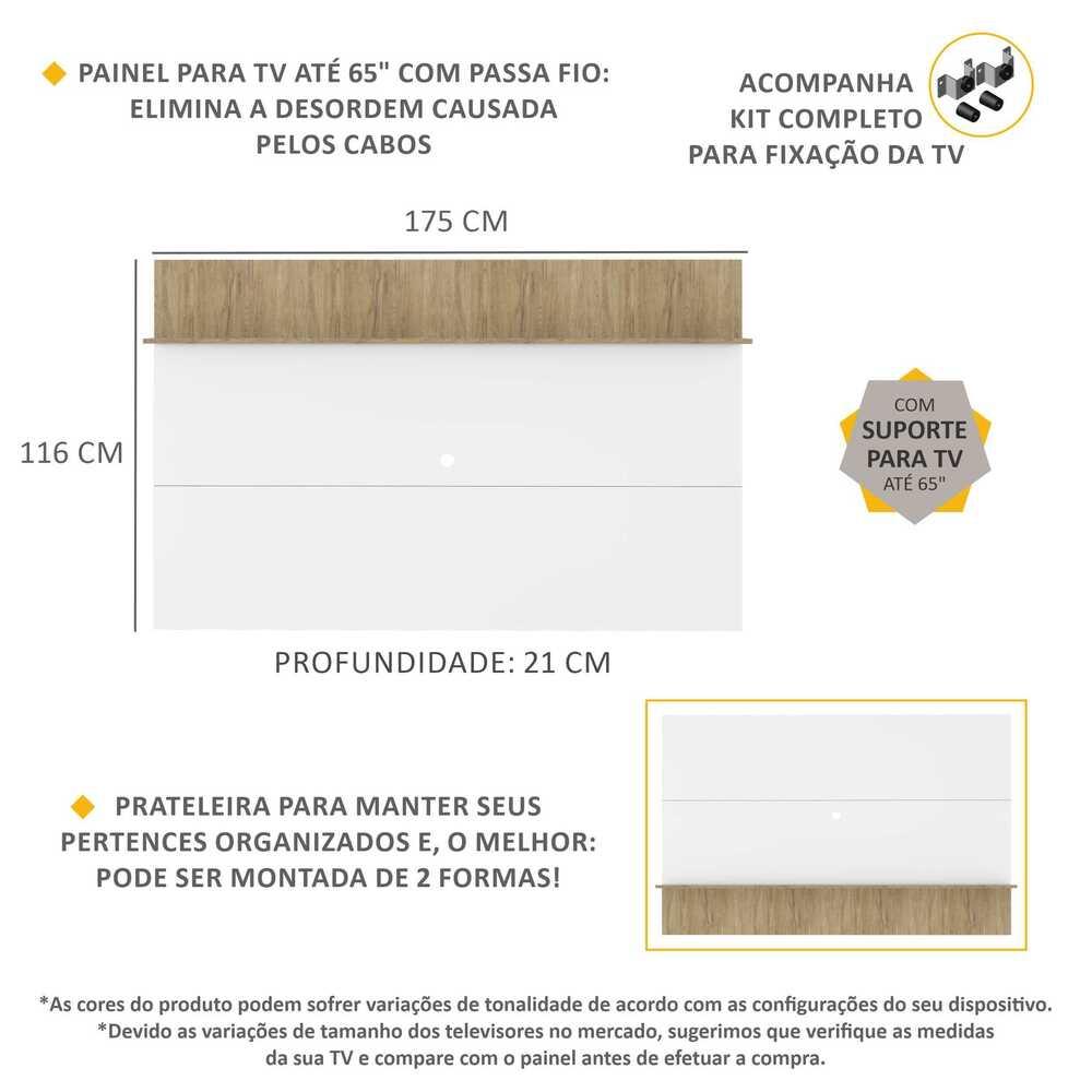 Painel c/ Suporte TV 65" e Prateleira Amsterdã Plus Multimóveis Branco/Rustic