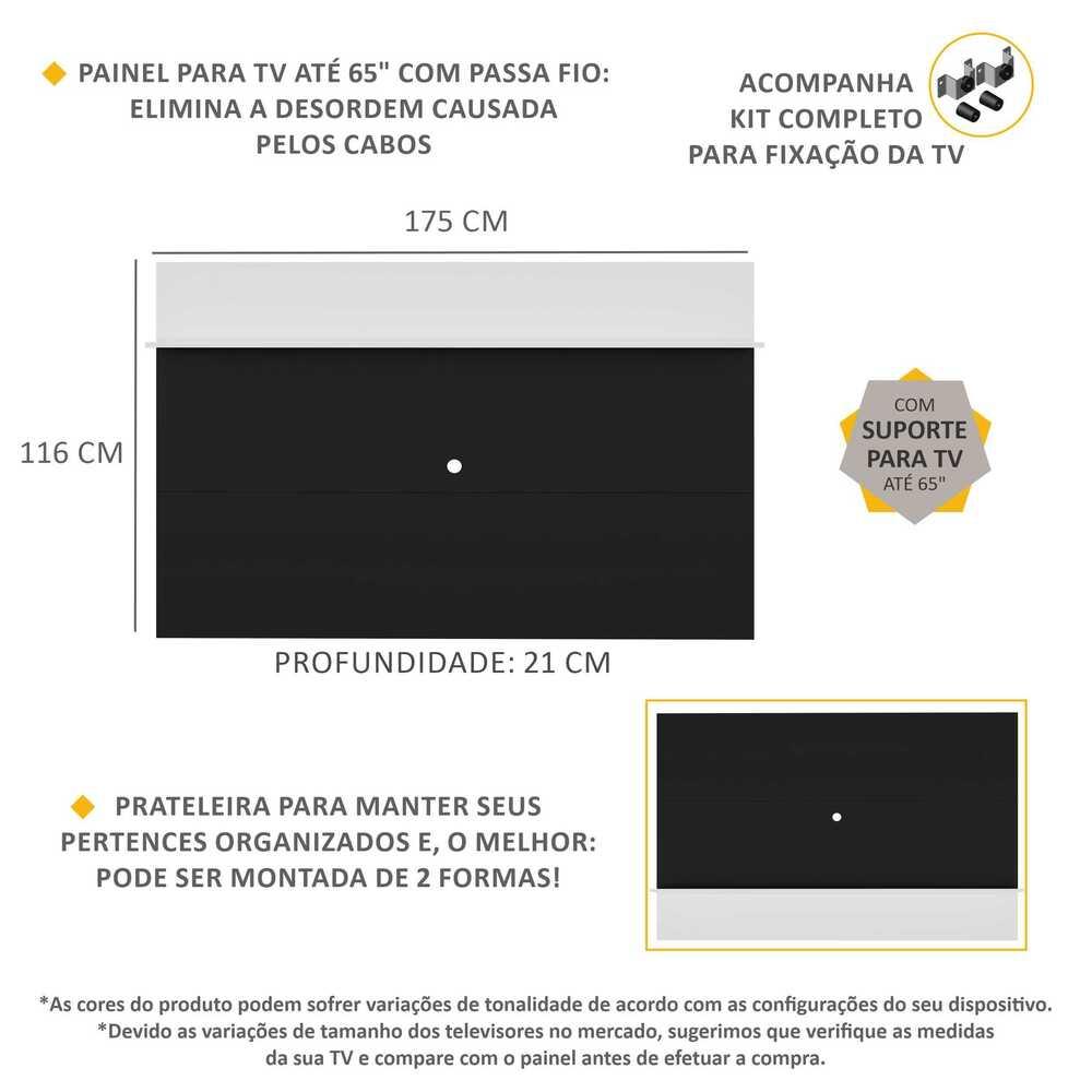 Painel c/ Suporte TV 65" e Prateleira Amsterdã Plus Multimóveis Preto/Branco