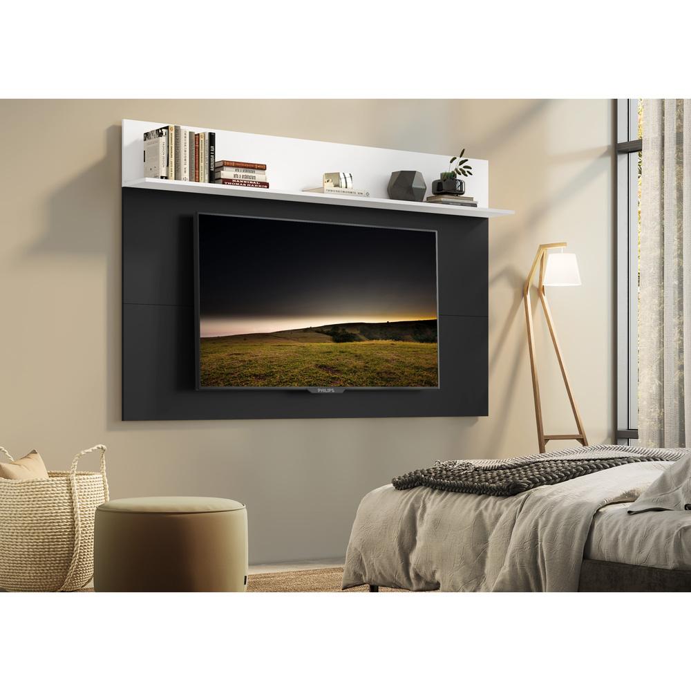 Painel c/ Suporte TV 65" e Prateleira Amsterdã Plus Multimóveis Preto/Branco