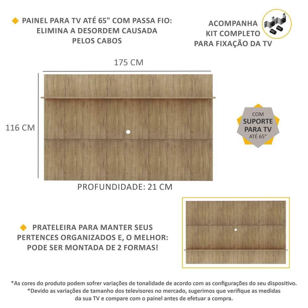 Painel c/ Suporte TV 65" e Prateleira Amsterdã Plus Multimóveis Rustic
