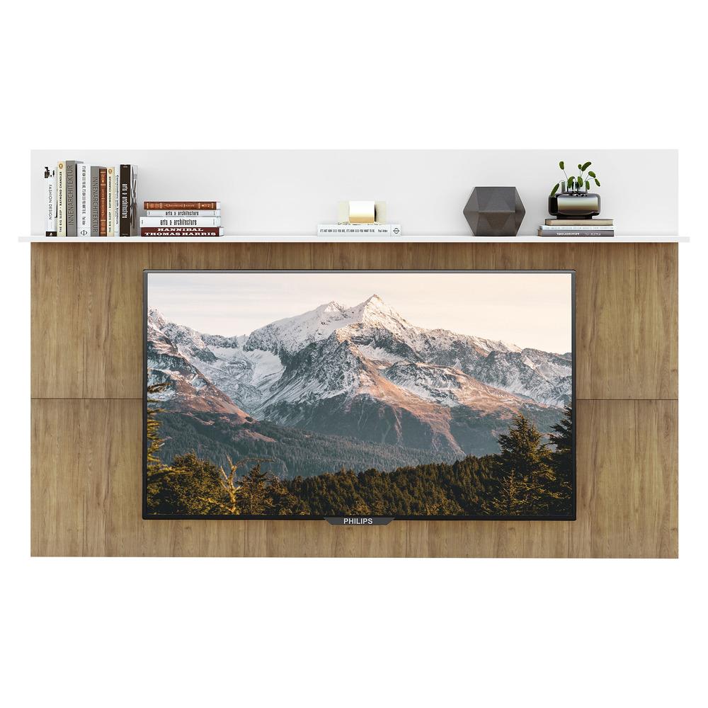 Painel c/ Suporte TV 65" e Prateleira Amsterdã Plus Multimóveis Rustic/Branco